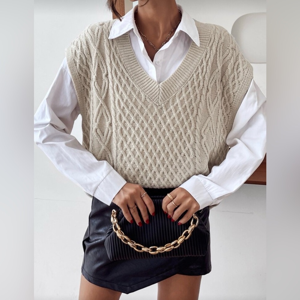 Cream Cable Knit Sweater Vest